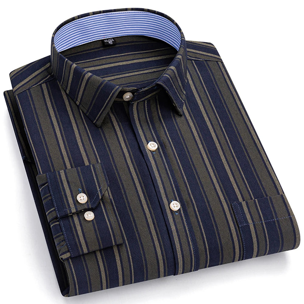 Men's Oxford Long Sleeve Shirt 100% Cotton Wrinkle Resistant & Breathable, Solid Plaid Striped Comfort Casual Button-down Shirts