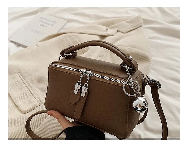 Classic Black Square Handbags for Women Autumn New Versatile Small Single Shoulder Crossbody Bags with Elegant Ball Pendant