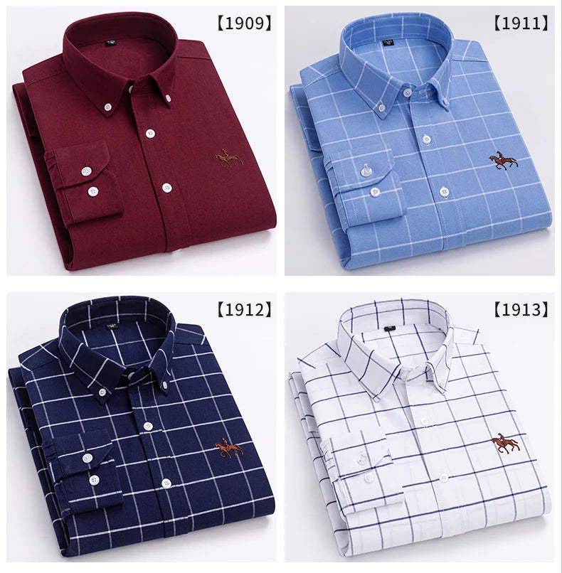 New in shirt 100%cotton plus size long-sleeve shirts for men slim fit formal fashion office shirt hight qulity plaid clothes