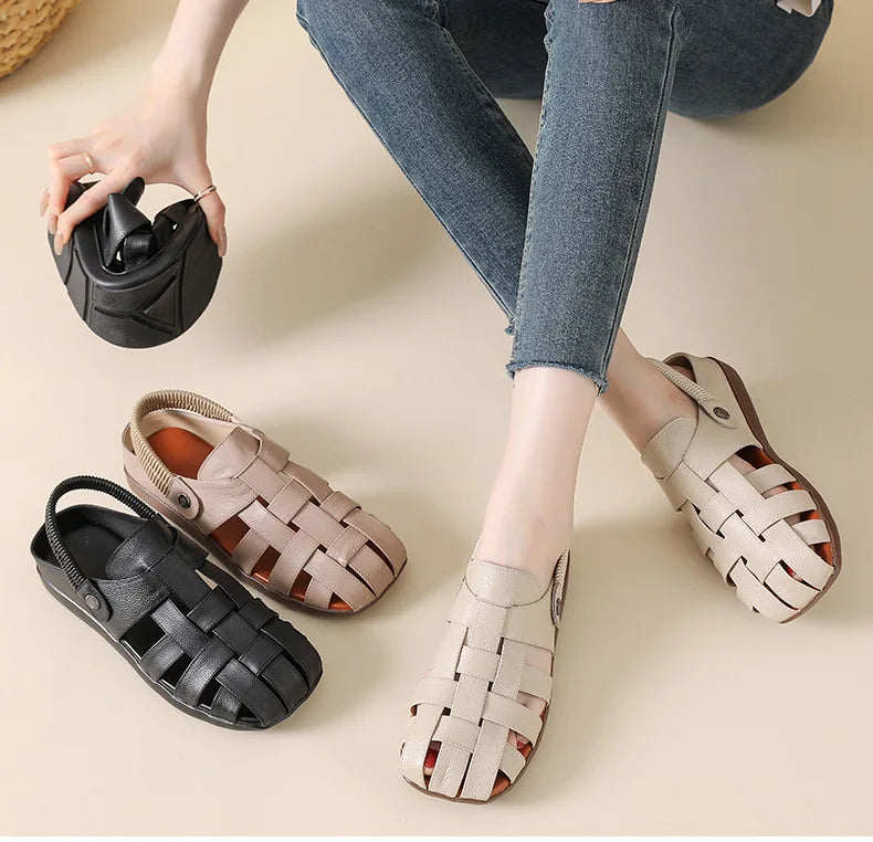 Women's Sandals - Completely Redesigned in 2026  Premium Leather Roman-style Women's Sandals - Flat Rubber Heel - Designer Model