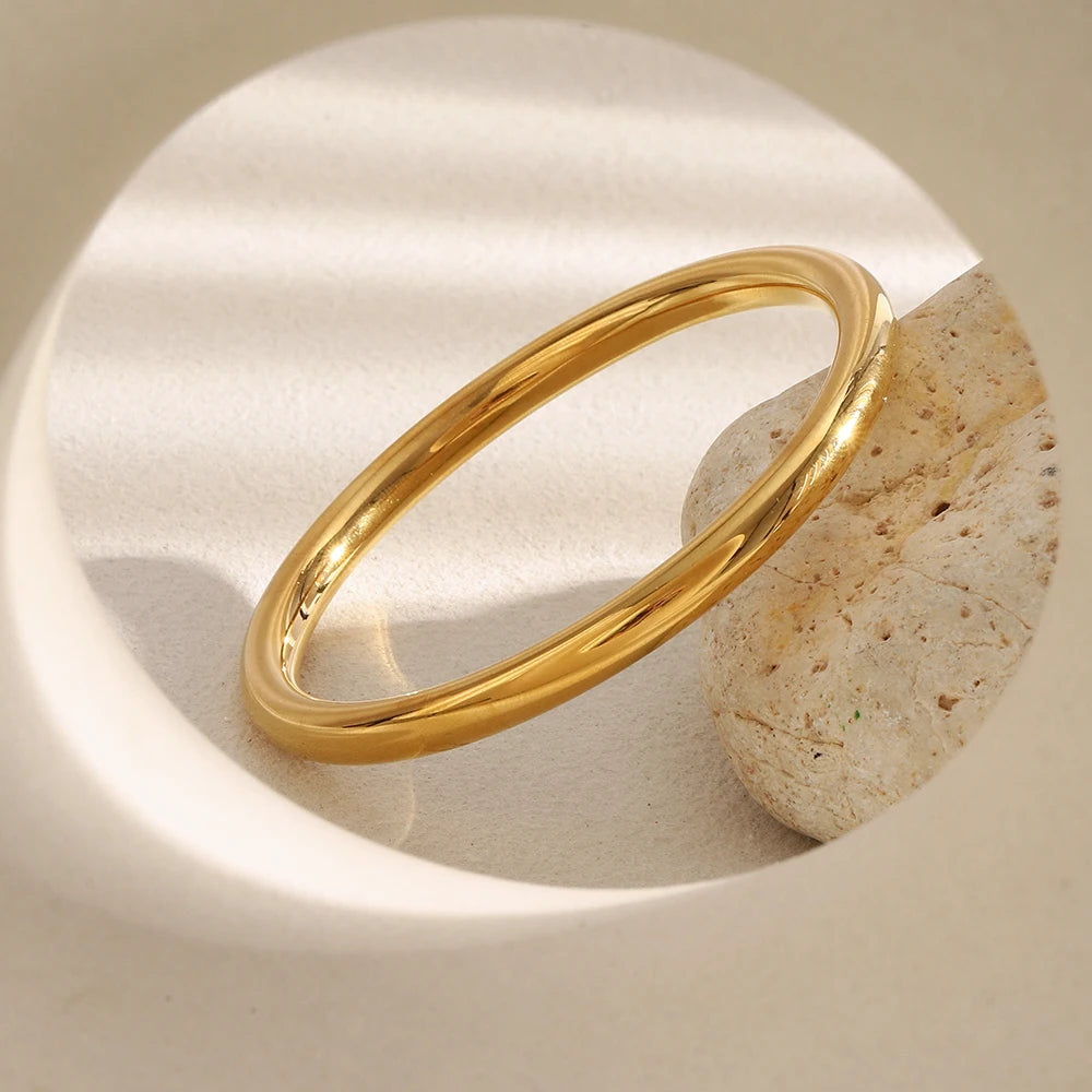 E.B.belle 18K Gold Plated Minimalist Style Hollow Round Bangle Woman's Wrist Bangles Stackable Jewelry