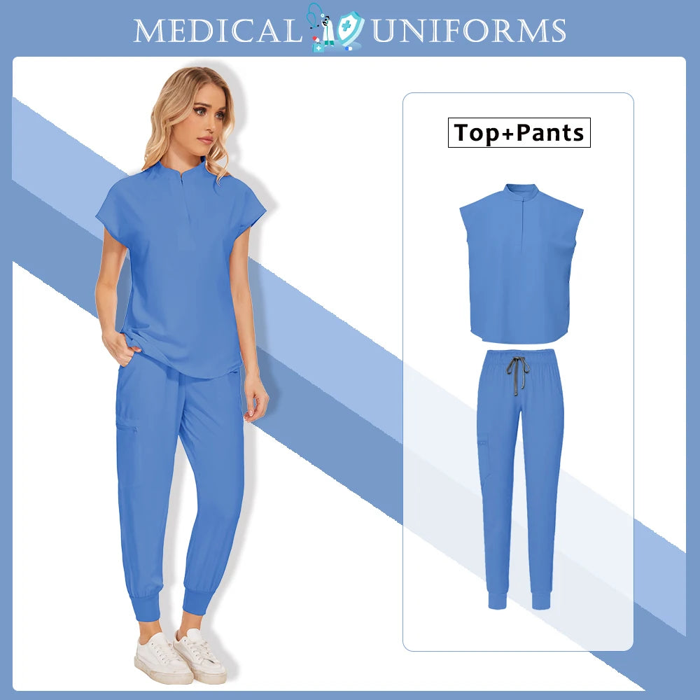 Scrubs Clinical Uniforms Woman Hospital Work Clothes Dental Clinical Workwear Joggers Pants Suit Medical 2 Piece Set Beauty Wear