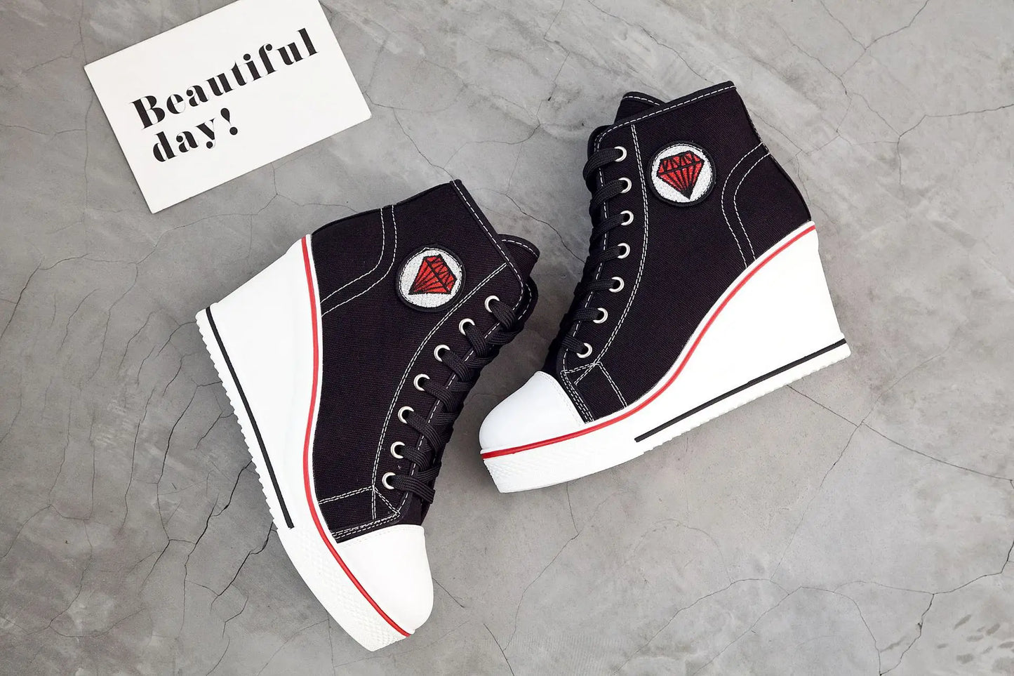 Wedge Heel Casual Shoes for Women New Canvas Shoes Side Zipper High Heel Lace Up Shoes Woman's Heightening Platform Sneakers