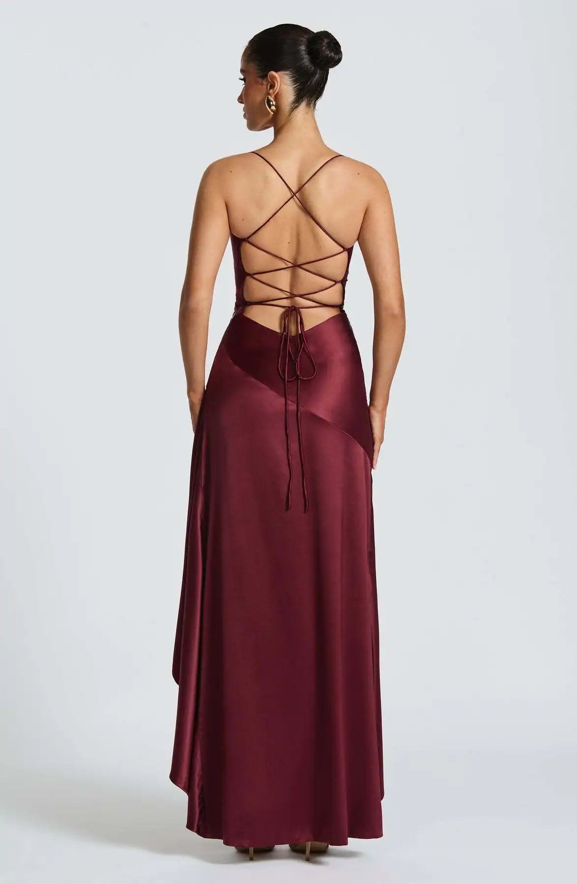Summer Dresses For Woman Sexy Vestidos Slim Backless Elegant Evening Dress Slit Solid Color Spaghetti Strap Leace-up Temperament