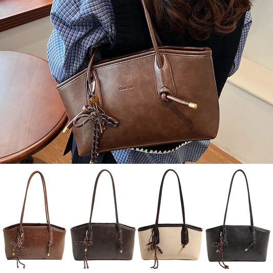 Leather Shoulder Bag for Women with Pendant Hobo Bag Shoulder Tote Handbag Stylish Tote Bag for Daily Use