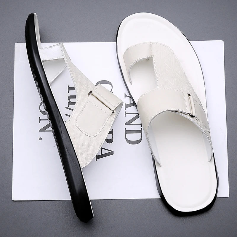 Men's Summer Sandals Breathable Fashion Simple Toe-Thru Soft Flat Bottom Beach Shoes Comfortable Classic Slippers