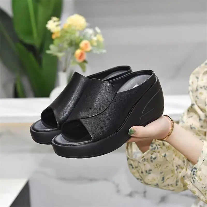 Women Sandals Women Slippers Black Wedge Platform Open Toe Women Orthopedics Thick Bottom Beach High Heels Slides 2026