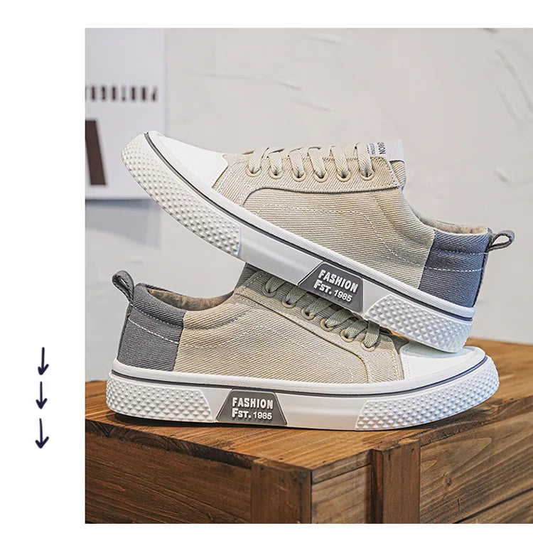 Mens Breathable Canvas Skate Shoes Soft Sole Casual Sneakers Trendy Versatile Lightweight Non-Slip Slip-On Sports Footwear 37-48