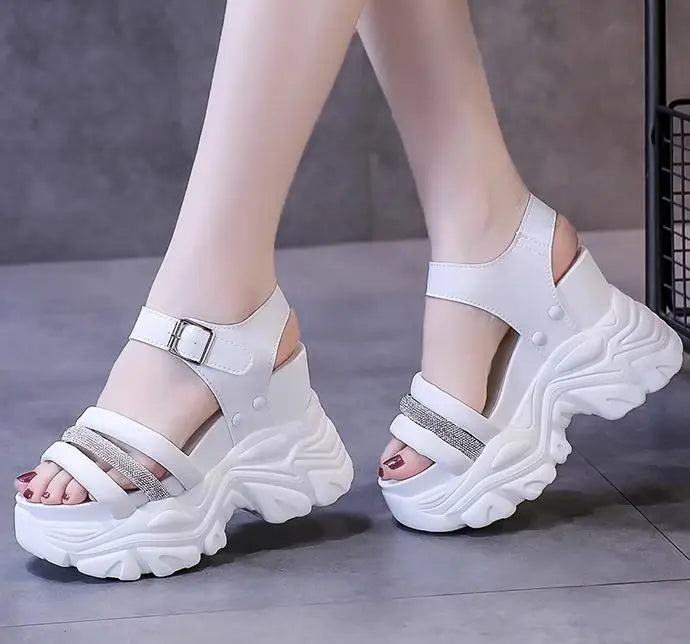 New Women Summer Wedge Sandals Transparent PVC Crystal Chunky Platform Shoes Woman Rainbow Thick Bottom Sandalias