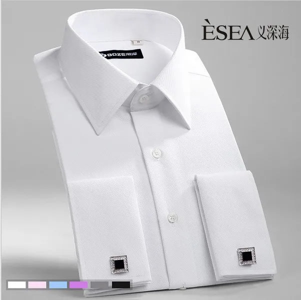 Men's Blue Long-sleeved Dress Shirts, Single-breasted Lapel Vertical Striped Shirt Men, White,Purple,Black,Pink,Yellow Optional