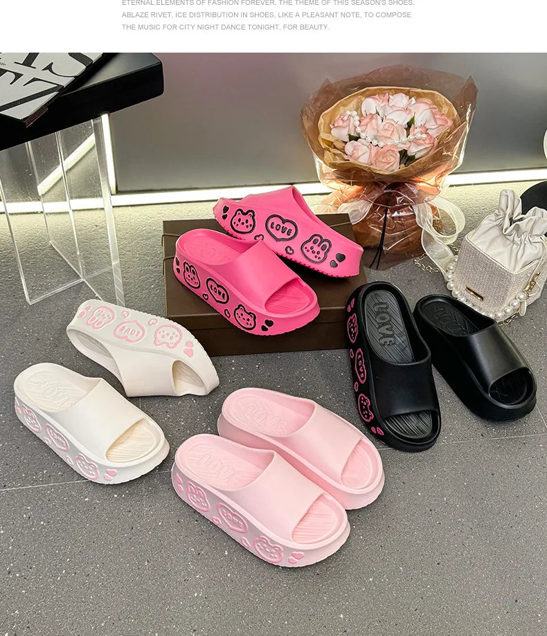 EVA Thick-soled Slippers for Women Outdoor Fashion Print Wedge Platform Slides Woman Sandals 2025 Non-Slip Soft Sole Beach Shoes