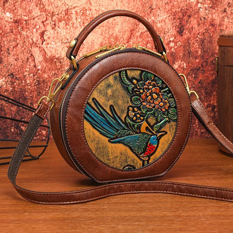Vintage Handbag Women Shoulder Bag Luxurious Designer Round Bag High-quality Gift Embossed Printed Crossbody Purse for New Women