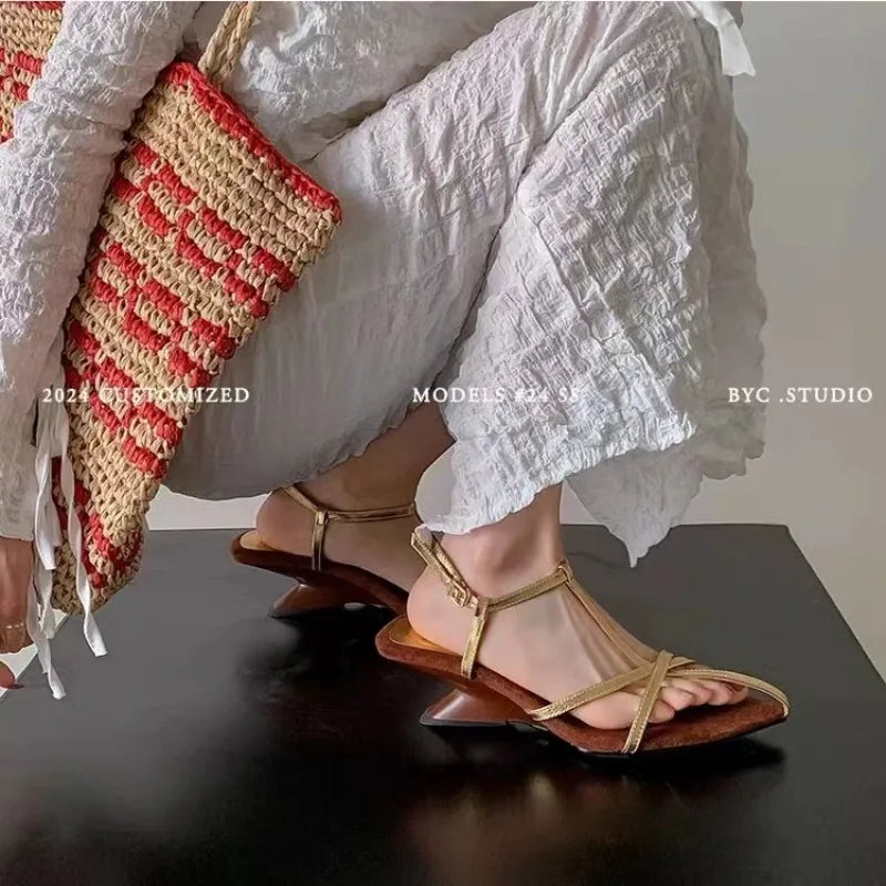 2025 New Women's High-heeled Sandals Summer High-heeled Shoes Luxury  Strap Slingback Feminine Wedding Sandals