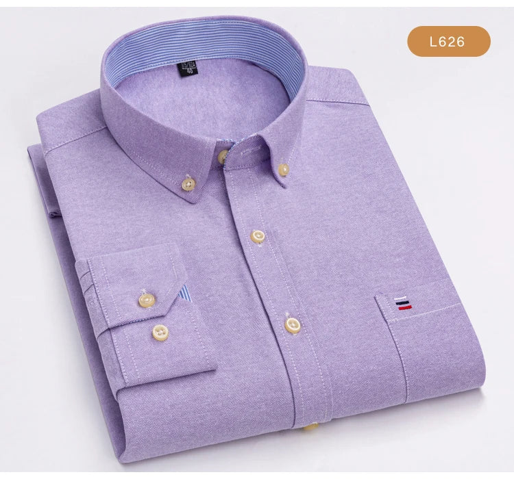 Men's Oxford Long Sleeve Shirt 100% Cotton Wrinkle Resistant & Breathable, Solid Plaid Striped Comfort Casual Button-down Shirts