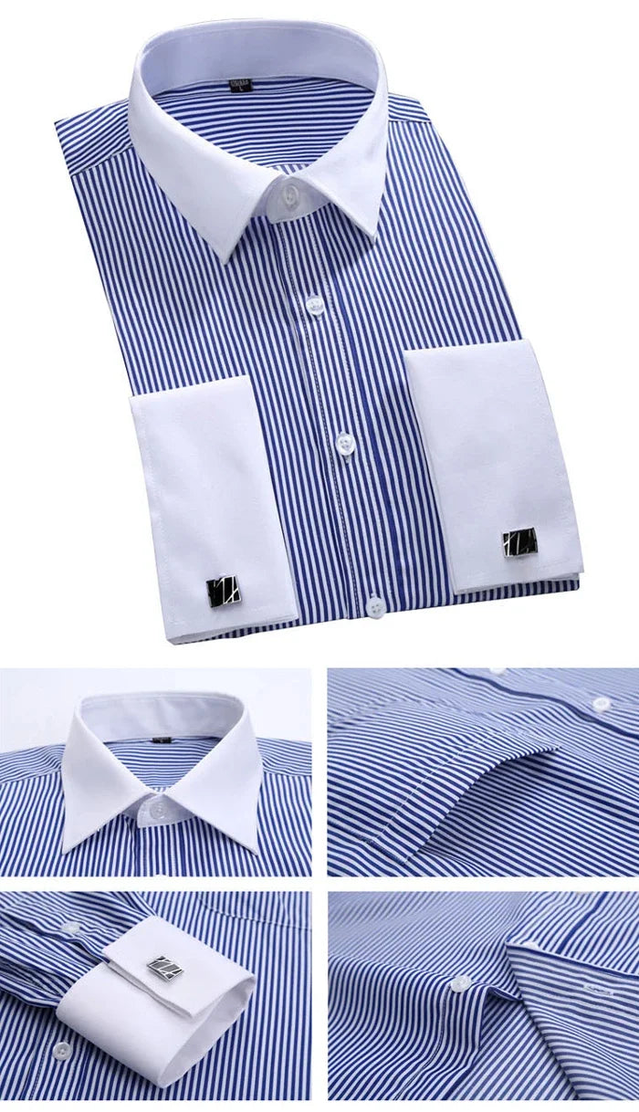 Men's Classic French Cuffs Solid Dress Shirt Formal Business Standard-fit Long Sleeve Office Work White Black Yellow Social Shir