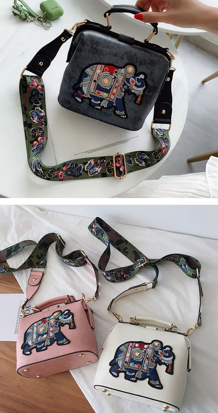 Women Leather Handbag Messenger Bag Purses Satchels Designer Luxury Handbags Crossbody Bags Elephant Embroidered Bags 2023 New