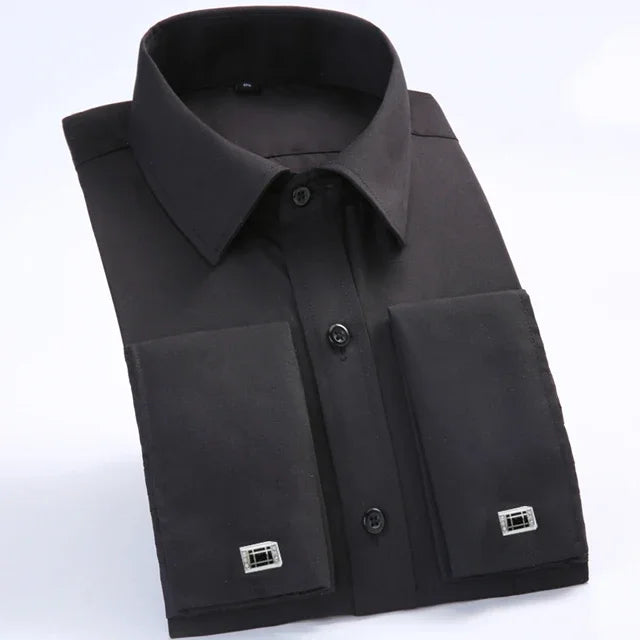 Men's Classic French Cuffs Solid Dress Shirt Formal Business Standard-fit Long Sleeve Office Work White Black Yellow Social Shir