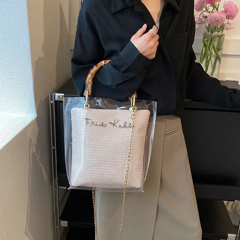 Large Capacity Women PVC Handbags High Quality Ladies Transparent Beach Tote Shoulder Messenger Bags Casual Chain Crossbody Bag