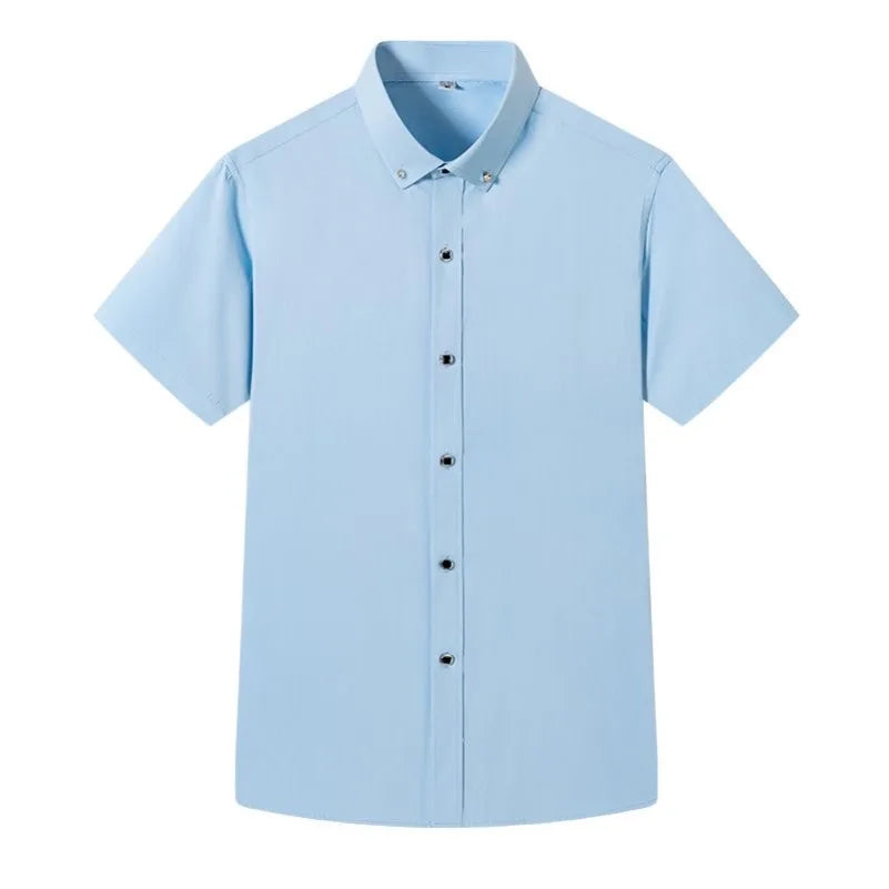 High Quality Non-ironing Mens Dress Shirt Short Sleeve New Solid Male Clothing Fit Business Shirts White Black Blue Navy Red