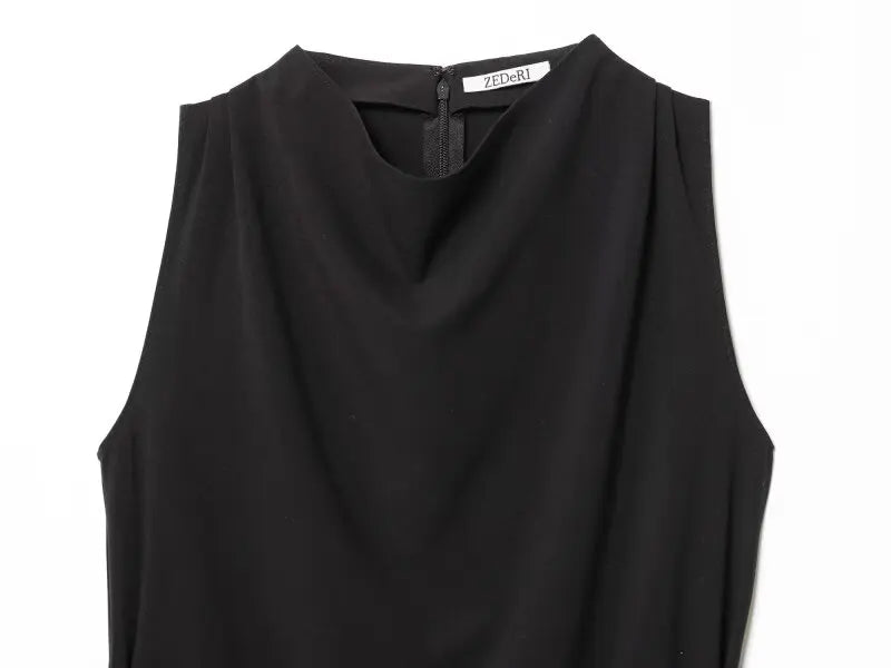 Elegant Black Sleeveless Blouse for Women with Belt Summer Casual Tank Top Back Zipper Work Office Wear Casual Daily Outfits Top