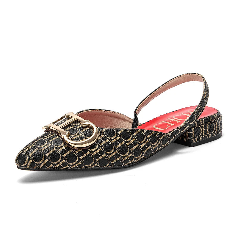 Classic Women's New 2024 Women's Low Heel Sandals Fashion Retro Design Letter Women's New Low Heel Shoes