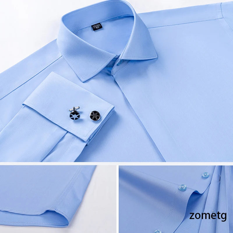 French Cuff Shirts Men's Dress Shirt Jannydaystore Formal Mens Top wear Wear ali Business Shirts zometg dress shirt