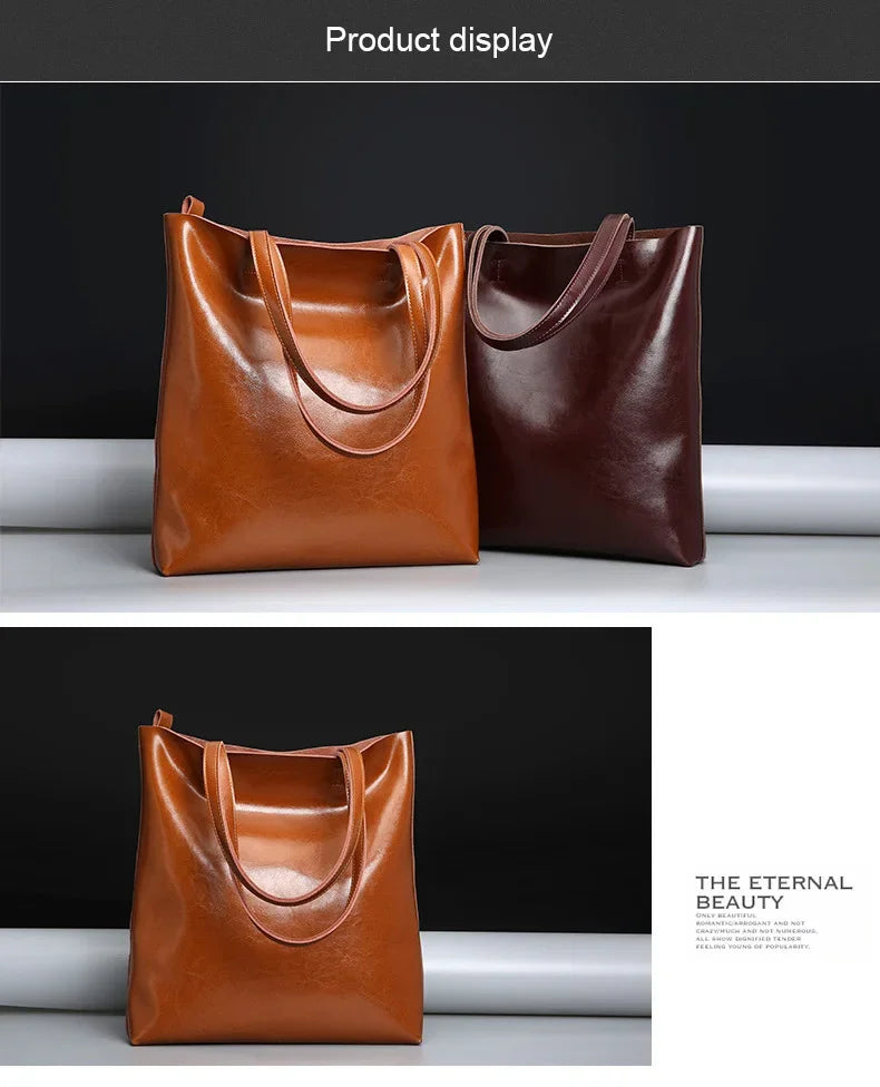 Real Leather Women's Handbag Fashion Top-handle Bags Ladies Tote Bag Minimalist Wallets Shoulder Tote Bag Portable Shopping Bag