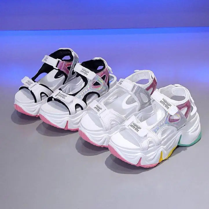 New Women Summer Wedge Sandals Transparent PVC Crystal Chunky Platform Shoes Woman Rainbow Thick Bottom Sandalias