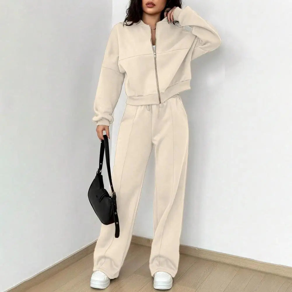 Women's 2 Piece Outfits Fall Casual Zip Up Tracksuit Long Sleeve Sweatshirt And Wide Leg Sweatpant Lounge Set Женский костюм