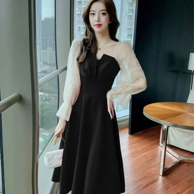 Red Dresses For Women Party Korean Style Elegant Luxury Elastic On Sales Full High Quality Prom Evening Woman Long Sleeve Dress
