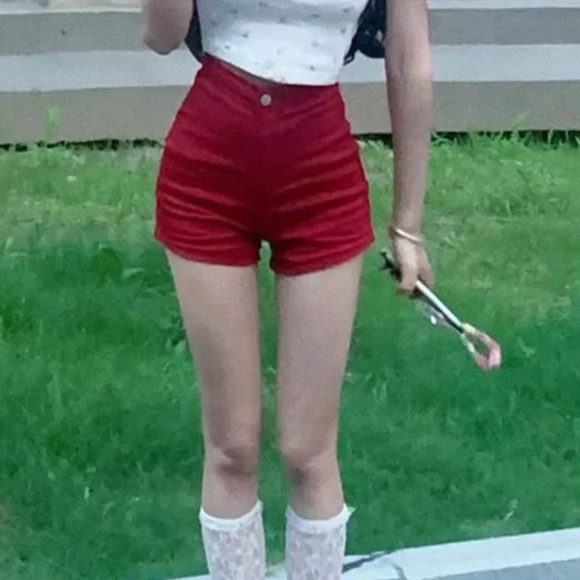Women's Denim Shorts Summer Red Jorts Female Short Jeans Pants Aesthetic Outfits Fashion Clothing 2025 New In Youthful Luxury XL