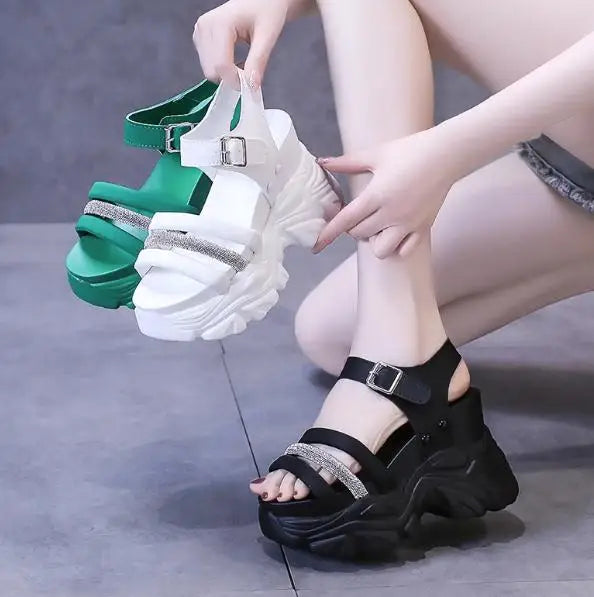 New Women Summer Wedge Sandals Transparent PVC Crystal Chunky Platform Shoes Woman Rainbow Thick Bottom Sandalias