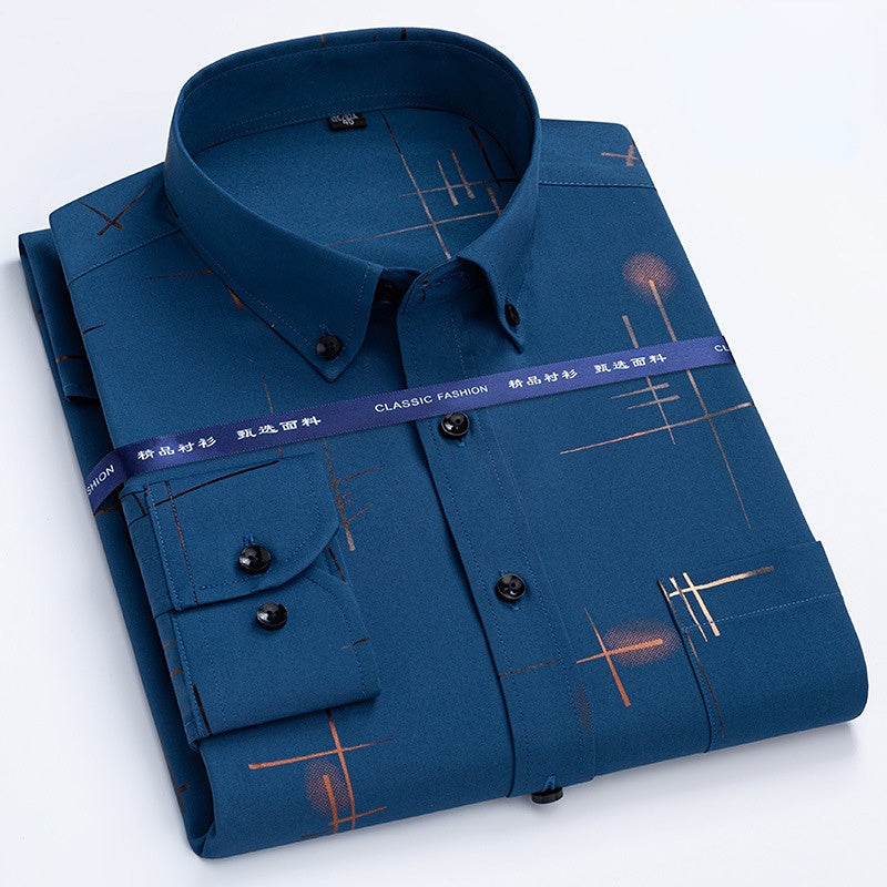 Men's Dress Shirts Spring Autumn Latest Hot Sale Non-iron Anti-wrinkle Business Casual Print Thin Plaid Slim Fit chemise homme