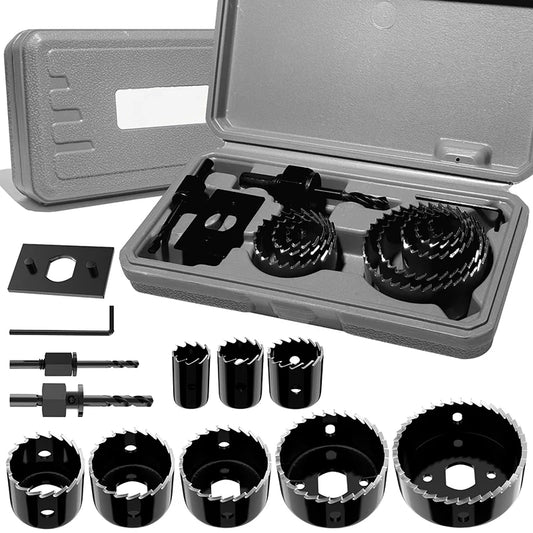 Hole Saw Set 11PCS Hole Saw Kit in Case Drill Bit Kit with Mandrels and Hex Key for Soft Wood Plywood Drywall PVC