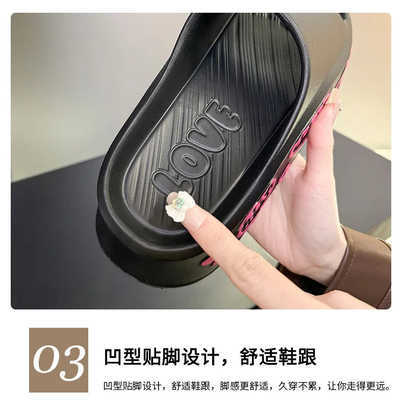 EVA Thick-soled Slippers for Women Outdoor Fashion Print Wedge Platform Slides Woman Sandals 2025 Non-Slip Soft Sole Beach Shoes