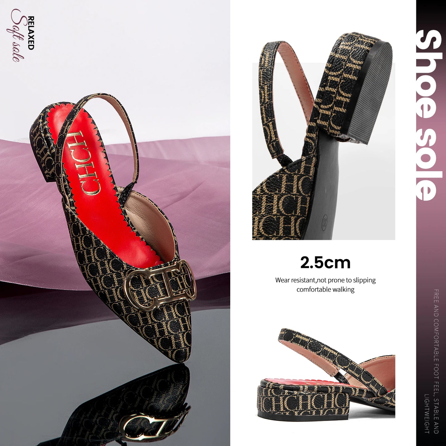 Classic Women's New 2024 Women's Low Heel Sandals Fashion Retro Design Letter Women's New Low Heel Shoes