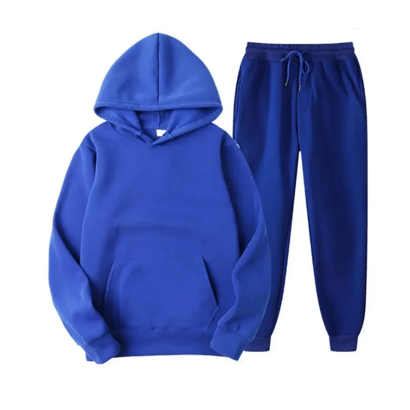 Men Women Tracksuit Hoodies Casual Solid Color Thick Pullover and Long Pant 2-piece Set Men Autumn Fleece Jogger Sports Suit Ne