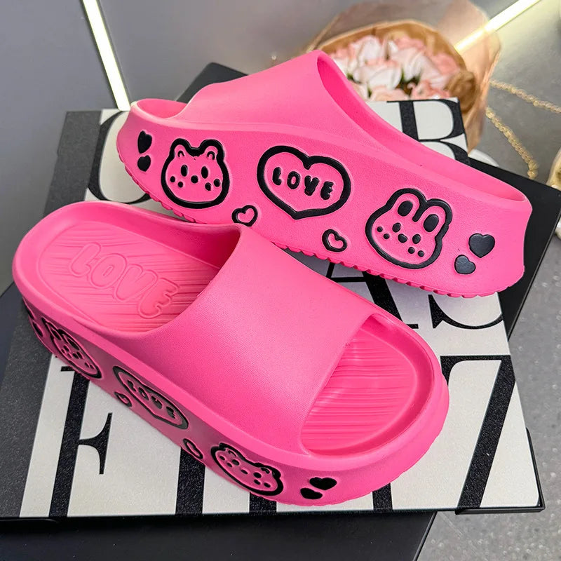 EVA Thick-soled Slippers for Women Outdoor Fashion Print Wedge Platform Slides Woman Sandals 2025 Non-Slip Soft Sole Beach Shoes
