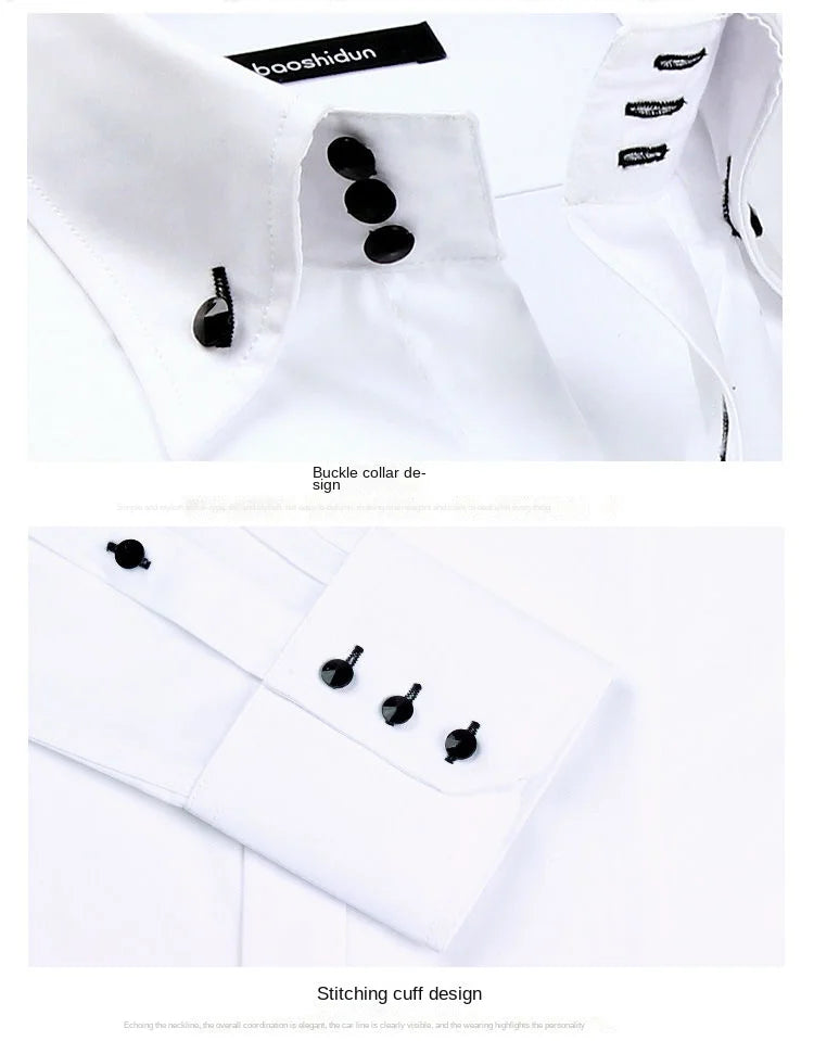 Men's Dress Shirt Button-down Collared Long Sleeve Formal Business Casual Shirt Korean Fashion Slim Fit Designer Shirts White