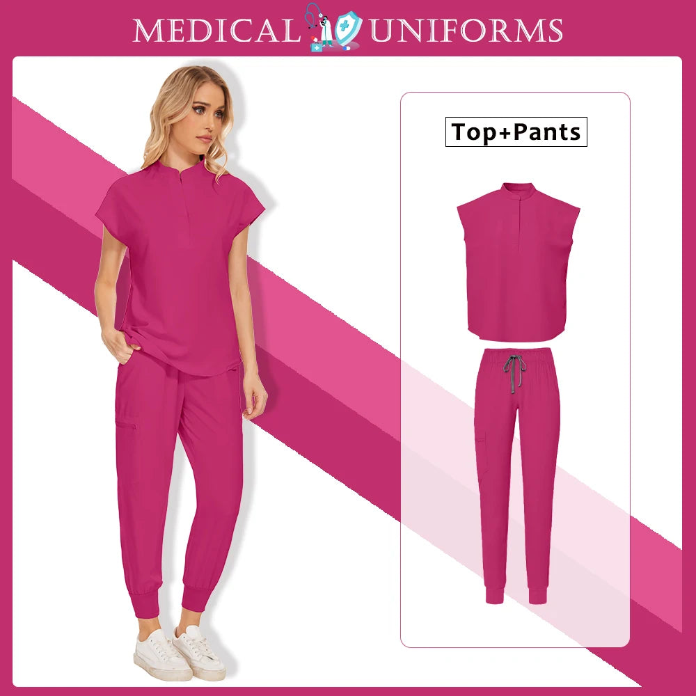 Scrubs Clinical Uniforms Woman Hospital Work Clothes Dental Clinical Workwear Joggers Pants Suit Medical 2 Piece Set Beauty Wear