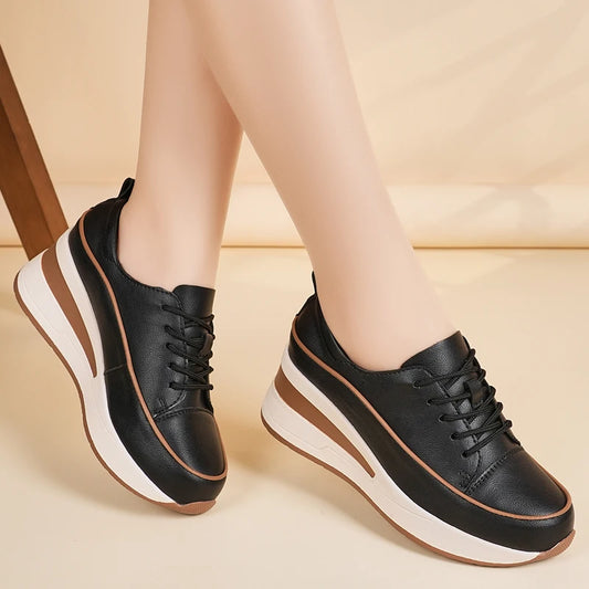 Four Seasons New Style Wedge Heel Height-Increasing Casual Women's Shoes, Versatile Thick-Soled Women's Non-Slip Single Shoes for Spring and Autumn, White Shoes