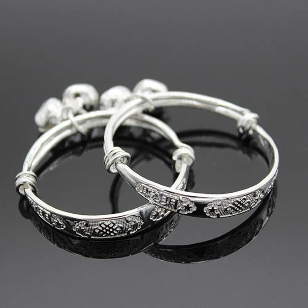 Jewelry Bangle Bracelet Adjustable Embossing Design Bell Pendant Baby for Toddler