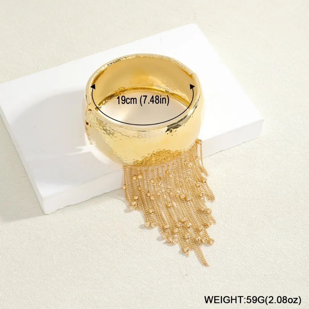 Exaggerated Beads Silver Metal Bangle Tassels Chains Beads Chains Wide Tassels Bracelets Women