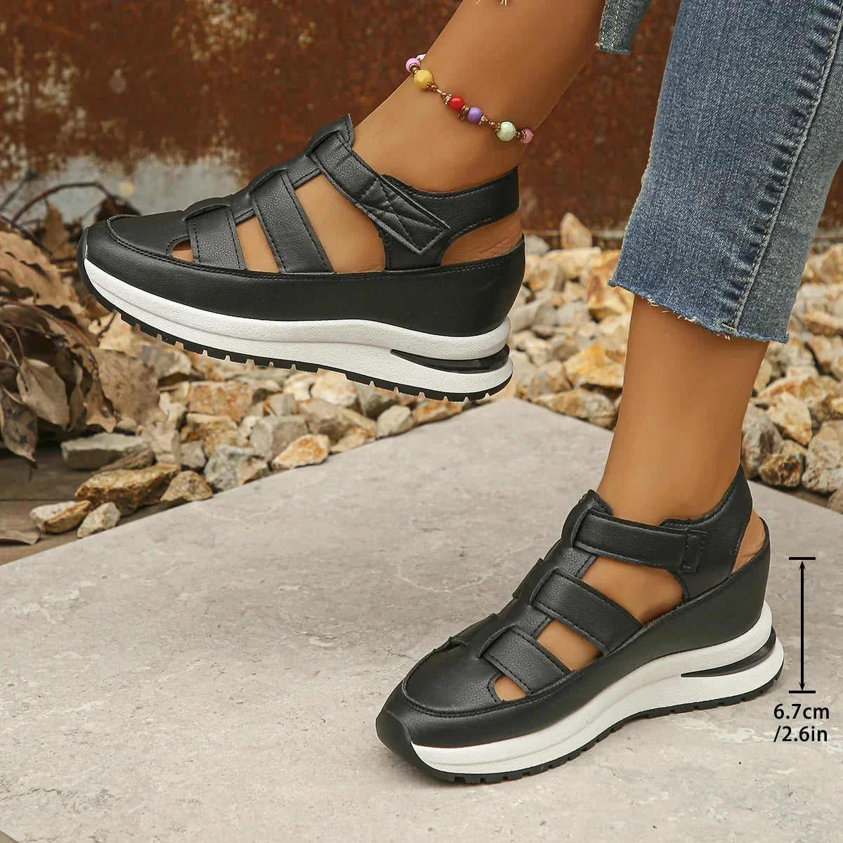 Ladies Shoes 2025 High Quality Buckle Strap Women's Sandals New Closed Toe Office and Career Summer Solid Wedge Sandals Zapatos
