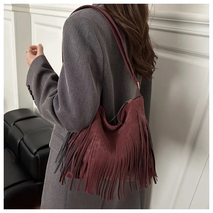 Women's Fashion Handbags Retro Leopard Print Tassel Shoulder Bag Casual Tote Bag Purses and Handbag Ladies Hand Bags