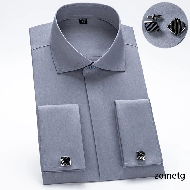 French Cuff Shirts Men's Dress Shirt Jannydaystore Formal Mens Top wear Wear ali Business Shirts zometg dress shirt