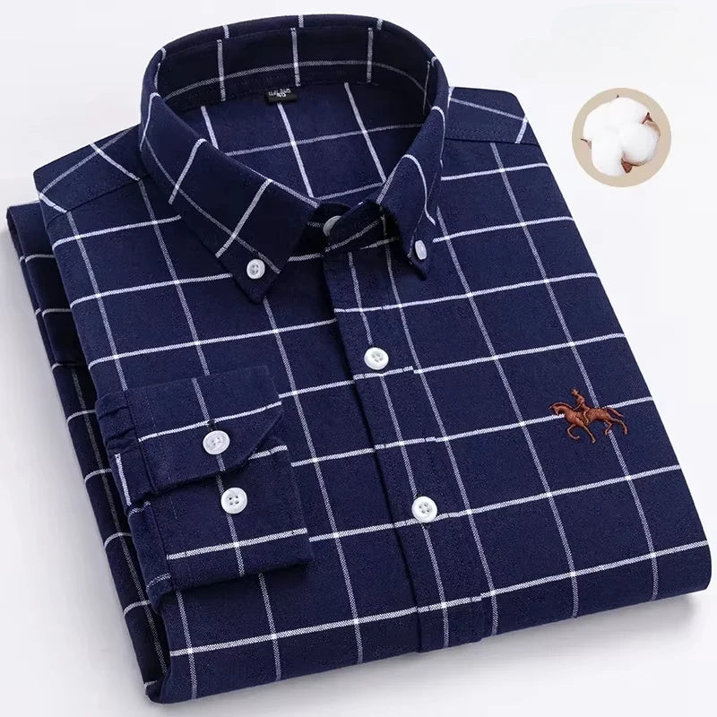 New in shirt 100%cotton plus size long-sleeve shirts for men slim fit formal fashion office shirt hight qulity plaid clothes
