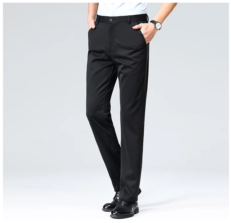 Men Suit Pants Light Thin Elastic Slim Fit Dress Pants Business Solid Casual Straight Leg Trouser Men Clothing Oversize 29-42