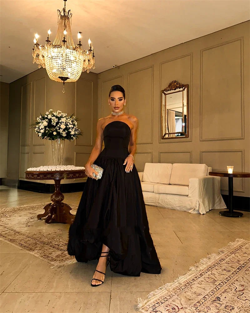 Elegant Strapless Black Evening Gown Made Of Taffeta Sexy And Minimalist Ballroom Party Gown Formal Gown Customization