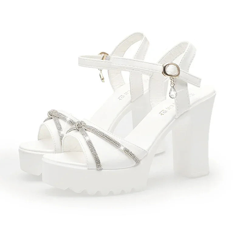 Sandals for Women Summer 2025 Block Heel Ladies Shoes Wedge with Platform Waterproof Footwear Chunky Super-high Beige